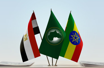 Flags of Egypt African Union and Ethiopia