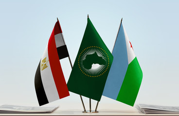 Flags of Egypt African Union and Djibouti