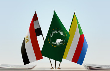 Flags of Egypt African Union and Comoros