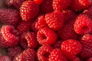 Background of ripe red raspberries, close up