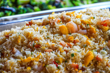 fire rice food on buffet line 