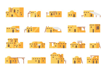 Flat design arab mud house set
