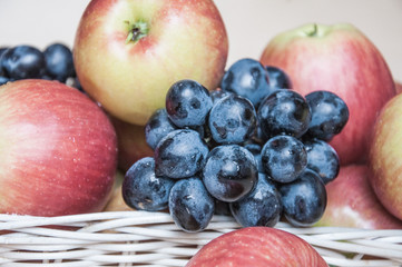 Blue grapes, fresh organic fruits, background