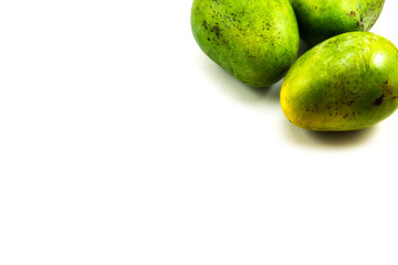 Fresh green mango fruit on white background
