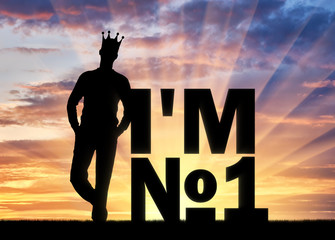 Silhouette of a selfish and narcissistic man with a crown on his head near the word, I'm number one