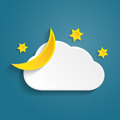 Paper half moon, cloud and stars in the night