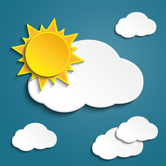 Vector abstract background- white paper clouds and sun