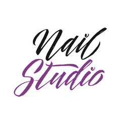 Nail Studio Logo Beauty Vector Lettering. Manicure Custom Handma