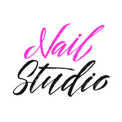 Nail Studio Logo Beauty Vector Lettering. Manicure Custom Handma