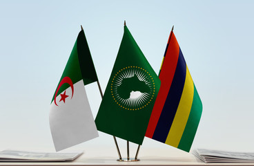 Flags of Algeria African Union and Mauritius