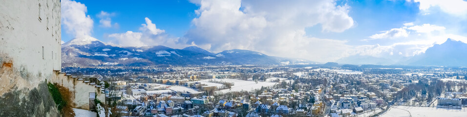 panorama landscape view salzburg austria moutain blue sky  city