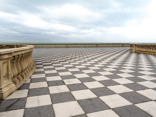 Mascagni Terrace in Livorno at sunset before the storm. Cloudly day. January, 2018