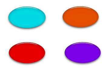 Set of multicolor blank glass buttons isolated ob white background. Web icons template. 3d illustration