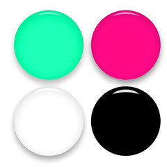 Set of multicolor blank glass buttons isolated ob white background. Web icons template. 3d illustration