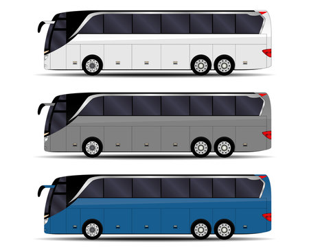 realistic buses set. side view