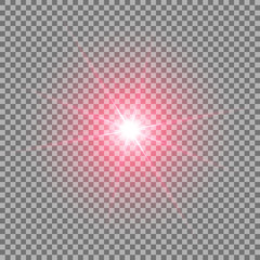 Shining star on transparent background, red color