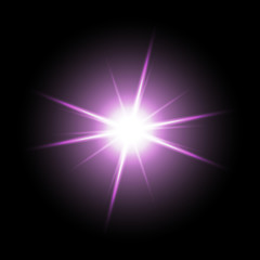 Shining star on black background, purple color