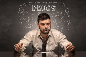 Loser drunk man with drinking, drug, hangover, alcoholic drugs concept

