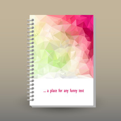 vector cover of diary or notebook with ring spiral binder - format A5 - layout brochure concept - spring fresh colored with light pink, magenta and soft green colors -