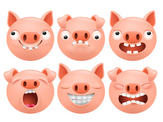 Set of cartoon emoji pig character icons