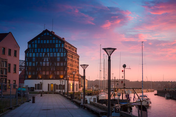 Sunset in the harbor. Klaipeda, Lithuania