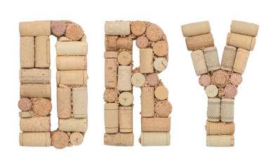 Word DRY made of wine corks Isolated on white background