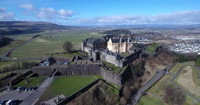 Aerial footage of Stirling Castle.  Approaching.