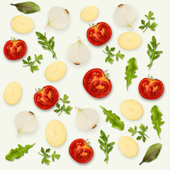 Collage of various vegetables on white background, isolated