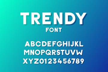 Trendy modern geometric font with shadow on a nice vivid blue gradient background. Vector typography design