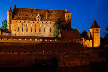 High Castle of Malbork Castle in Poland at Night