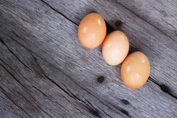 Tree eggs on wooden background