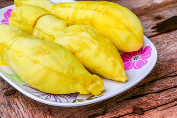  Durian king of Thai fruit on wooden background 