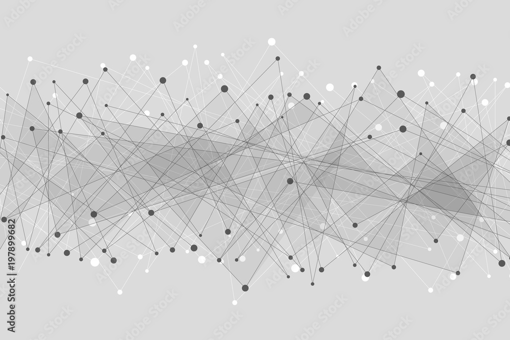 Poster abstract geometric background. connected triangles on a gray background. plexus web. big data. moder