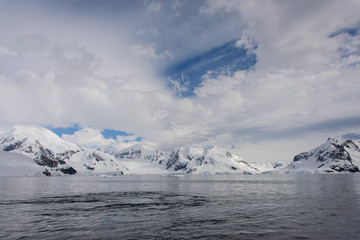 Antarctic landscape with glacier and mountains