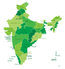India-highly detailed map.All elements are separated in editable layers clearly labeled. Vector
