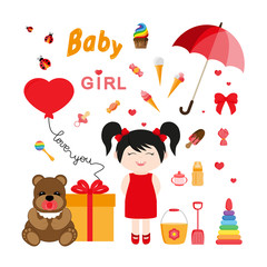 Baby icons for girls. Icon. Vector. Flat.