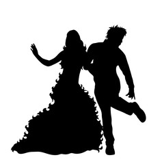 Vector silhouette of couple who dance on white background.