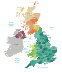 Naklejka premium Wielka Brytania - bardzo szczegółowa mapa. Wszystkie elementy są podzielone na edytowalne warstwy wyraźnie oznaczone. Wektor