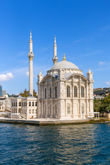 Fototapeta na wymiar Istanbul, Turkey. Ortaköy Mosque (Great Medjidie Mosque, 1854) on the Bosphorus