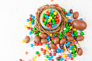 Chocolate eggs and color candy glaze