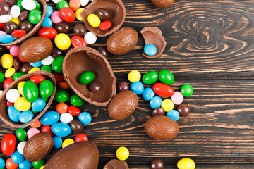 Chocolate eggs and color candy glaze