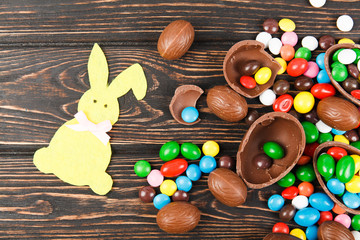 Chocolate eggs and color candy glaze