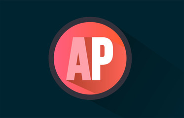 blue pink alphabet letter ap a p logo combination with long shadow design