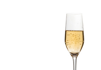 champagne in wineglass on white