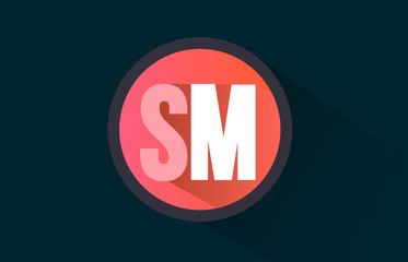 blue pink alphabet letter sm s m logo combination with long shadow design