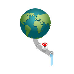 Earth and water tap isolated. Pumping water. Water resources and the planet