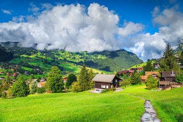 Fototapeta na wymiar Fantastic mountain resort in the Alps, Grindelwald, Switzerland, Europe