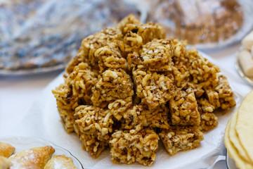 Chak-chak traditional asian sweet dessert - fried dough with honey