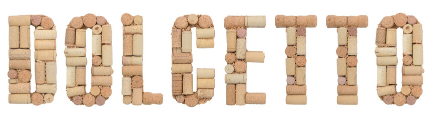 Grape variety Dolcetto made of wine corks Isolated on white background