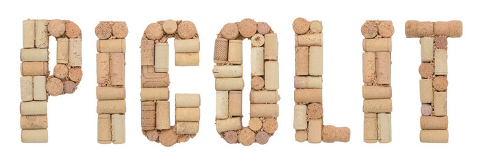 Grape variety Picolit  made of wine corks Isolated on white background